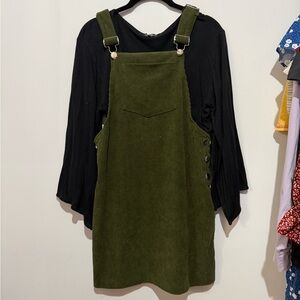 Olive Green Corduroy Pinafore Dress